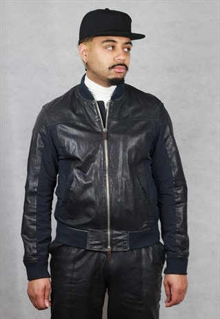 VINTAGE ARMANI JEANS LEATHER BOMBER JACKET