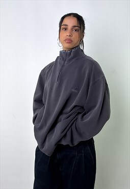 Grey 90s Adidas Embroidered 1/4 Zip Sweatshirt