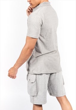 JUSTYOUROUTFIT Mens Pique Polo and Cargo Short Set Grey 