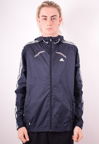 ADIDAS MENS VINTAGE RAIN JACKET MEDIUM NAVY BLUE 90S