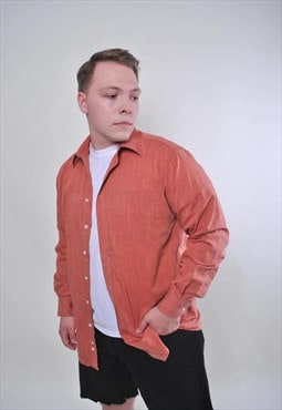 Vintage men long sleeve red summer minimalist shirt 