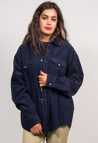90'S VINTAGE NAVY BLUE CORD OVERSIZE SHIRT