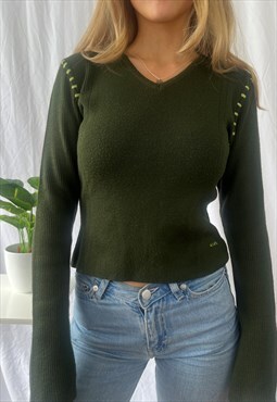 Vintage Y2K knit jumper in green. 