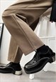 METAL PLATED SHOES SQUARE TOE PLATFORM BROGUES IN BLACK