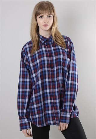 VINTAGE 90S BLUE RED CHECK FLANNEL SHIRT
