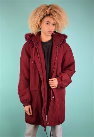 VINTAGE 90'S FAUX FUR TRIM PADDED PARKA