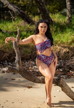 Alex full piece swimsuit with connecting ring - Navy Orchid