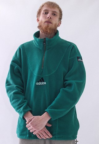 VINTAGE MENS ADIDAS EQUIPMENT LOGO FLEECE HALF ZIP PULLOVER