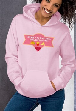 Carbs Lover Graphic Long Sleeve Hoodie Pink