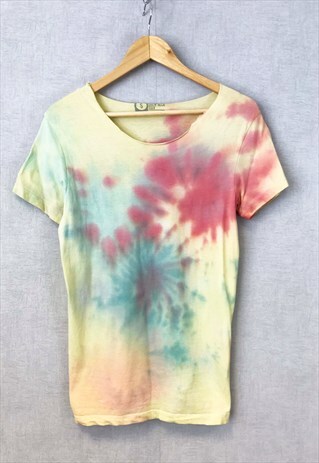 VINTAGE 90S TIE DYE TEE T-SHIRT WIDE NECK PASTEL