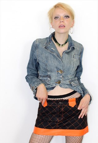VINTAGE LUELLA BLACK GRUNGE GOTHIC ORANGE LEATHER MINI SKIRT