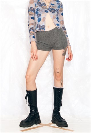 Vintage Y2K Benetton Knitted Shorts in Grey Ultra Mini