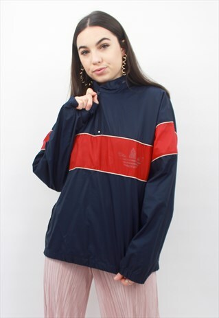 90'S RETRO BLUE AND RED PULLOVER WINDBREAKER