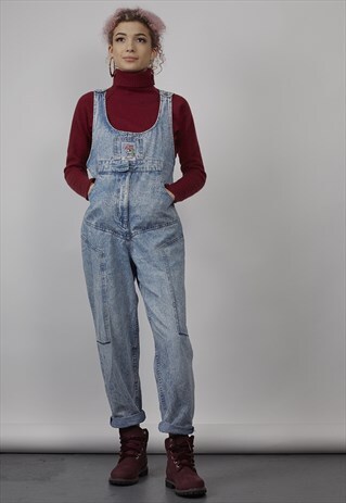 VINTAGE 80'S ROMPER LIGHT WASH DUNGAREES