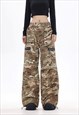 Military parachute pants cargo pocket camo joggers in brown