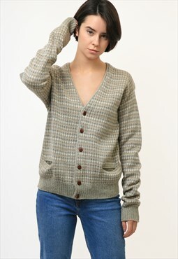 80s SISLEY Beige Buttons Up Oldschool Knitwear Sweater 3615