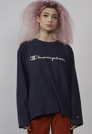 VINTAGE 90'S CHAMPION LOGO NAVY LONG SLEEVE T-SHIRT