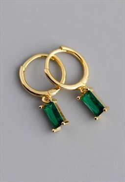 Emerald Zirconia, Gold Hoops on Sterling Silver, Green