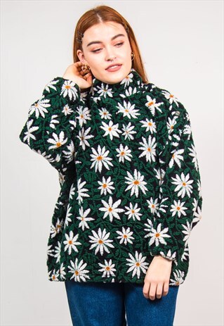 VINTAGE 90'S DAISY PRINT HIGH NECK TEDDY FLEECE JUMPER