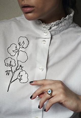 HAND EMBROIDERED WHITE LACE SHIRT WITH PUFF SLEEVES