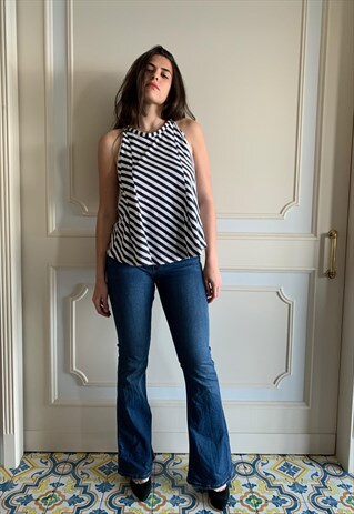 VINTAGE 90S ARMANI JEANS TOP WITH BLUE AND WHITE STRIPES