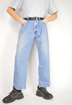 Vintage blue denim straight Jeans trousers