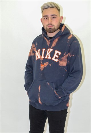 VINTAGE NIKE TIE DYE SPELL OUT HOODIE IN BLUE LARGE