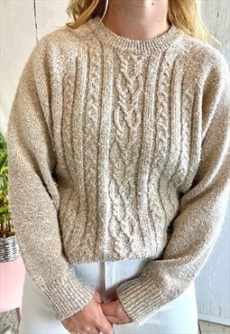 Vintage Brown Long Thin Cableknit 80's Jumper