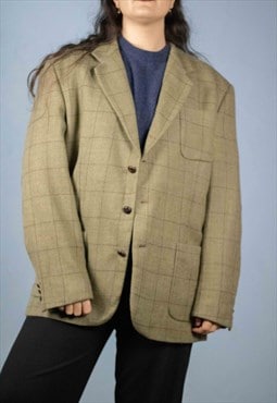 Vintage 90s plaid Wool oversize suit blazer jacket in Green