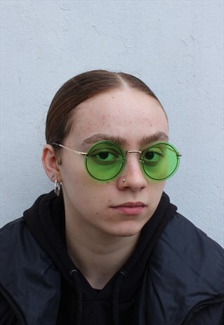 80S GREEN ROUND CIRCLE GOLD FRAME 19 SUNGLASSES