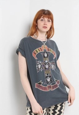 Vintage Guns N Roses Y2K Distressed Style T-shirt Grey RL