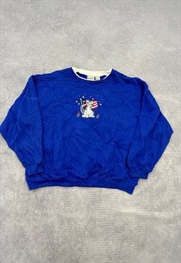 Vintage Sweatshirt Embroidered American Cat Patterned Jumper