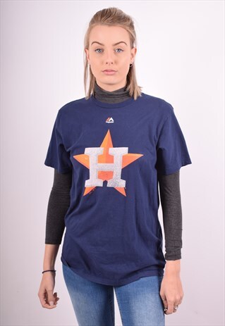 MAJESTIC WOMENS VINTAGE T-SHIRT TOP MEDIUM NAVY BLUE 90S