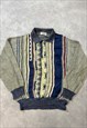 VINTAGE ABSTRACT KNITTED JUMPER 3D PATTERNED GRANDAD SWEATER