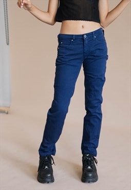 Vintage Y2k Low Waisted Straight Dark Blue Women Jeans W27