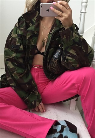 VINTAGE 90S MOSS GREEN CAMO CAMOUFLAGE ARMY JACKET