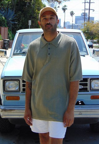 90S MINIMALIST LUXURY TEXTURED SILK FEEL KNIT POLO XXL