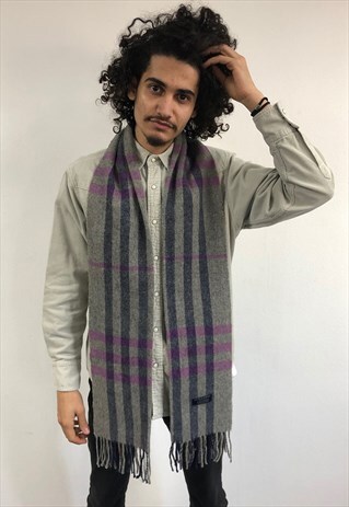 VINTAGE CASHMERE CHECKED SCARF GREY-S052