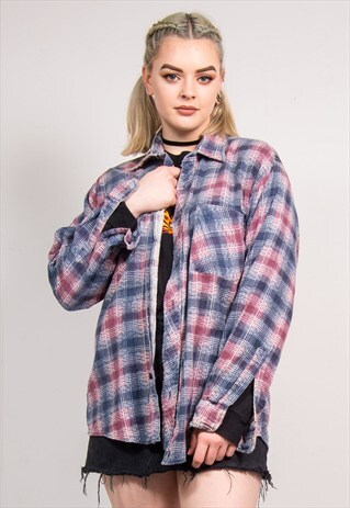 VINTAGE 90'S PLAID PATTERN GRUNGE FLANNEL SHIRT
