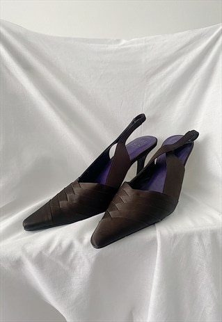 vintage 90s M&S Pointed Toe Kitten Heels Brown