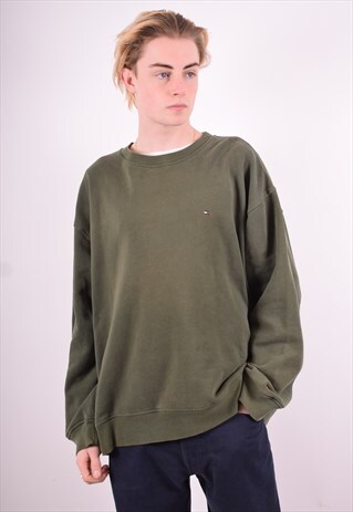 TOMMY HILFIGER MENS VINTAGE SWEATSHIRT JUMPER XL GREEN 90'S