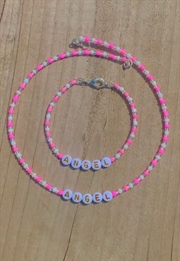 Y2K Personalised Pink Bead Necklace 