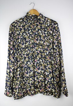 Vintage Flowers Shirt with special buttons in Black L