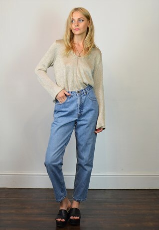 VINTAGE 90S BLUE DENIM HIGH RISE STRAIGHT CROP JEANS