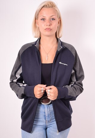 CHAMPION WOMENS VINTAGE TRACKSUIT TOP JACKET LARGE BLUE 90S