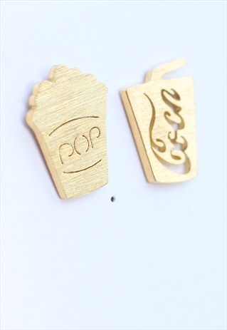 POP & COKE MISMATCH STUD EARRINGS-GOLD