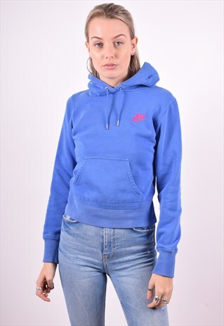NIKE WOMENS VINTAGE HOODIE JUMPER XS BLUE 90'S