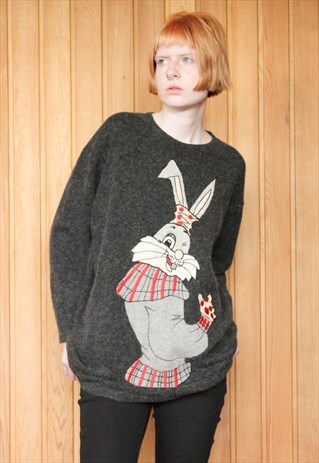 VINTAGE 1980S GREY BUGS BUNNY JUMPER