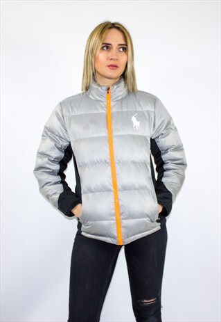 RETRO RALPH LAUREN DOWN FEATHER SILVER PUFFER JACKET