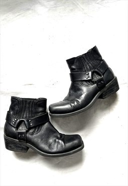 Black leather Western Biker Motorcycle Ankle Boots EU38 UK5
